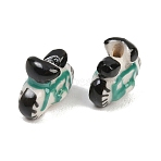 Hand Painted Porcelain Beads, Motorcycle Shape, Black, 12.5~13x16.5x8.5mm, Hole: 1.2mm(PORC-A033-03)