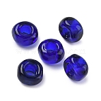 Handmade Lampwork European Beads, Large Hole Beads, Cube, Dark Blue, 11.5x11.5x8.5mm, Hole: 5mm(LAMP-A009-03-13)