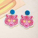Acrylic Dangle Stud Earrings, Golden, Tiger, 59x43mm(FS-WG7CC71-03)