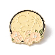 Moon with Flower Enamel Pin, Alloy Badge for Backpack Clothes, Golden, Colorful, 30.5x28.5x1.5mm, Pin: 1mm(JEWB-H008-40G)