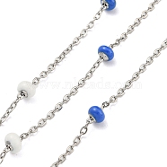 304 Stainless Steel Enamel Link Chains, Soldered, with Spool, Flat Round, White, 2x1.5x0.5mm(AJEW-Z028-09P-03)