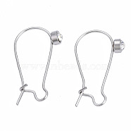 304 Stainless Steel Hoop Earrings Findings Kidney Ear Wires, with Clear Cubic Zirconia, Stainless Steel Color, 24x14mm, Pin: 0.7mm(STAS-N092-139)