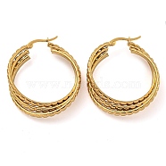 202 Stainless Steel Multi Layered Hoop Earrings, with 304 Stainless Steel Pins for Women, Golden, 40x9mm(EJEW-H003-22G)