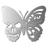 Iron Hanging Decors, Metal Art Wall Decoration, Butterfly with Skull, for Living Room, Home, Office, Garden, Kitchen, Hotel, Balcony, with Wall Anchor & Screw, Silver Color Plated, 300x239x1mm(DJEW-WH0306-013A-01)