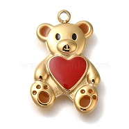 Ion Plating(IP) 304 Stainless Steel Enamel Pendants, Bear Charm, Real 18K Gold Plated, Red, 18x12.5x2.5mm, Hole: 1.4mm(STAS-P371-074G)