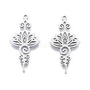 201 Stainless Steel Pendant,  Hollow Charms, Flower, Stainless Steel Color, 33.5x17x1.5mm, Hole: 1.5mm(X-STAS-B027-16P)