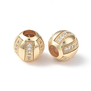 Brass Micro Pave Cubic Zirconia European Beads, Large Hole Beads, Round, Real 18K Gold Plated, 9.5x9mm, Hole: 4mm(KK-I702-47B)