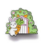 Rabbit with Carrot Enamel Pin, Animal Alloy Enamel Brooch for Backpack Clothes, Electrophoresis Black, Yellow Green, 36x40.5x10.5mm, Pin: 1mm.(JEWB-O005-M03)