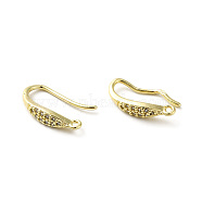 Brass Micro Pave Clear Cubic Zirconia Earring Hooks, Ear Wire, with Loops, Leaf, Real 18K Gold Plated, 15x3mm, Hole: 1mm, 20 Gauge, Pin: 0.8mm(ZIRC-R112-02G)