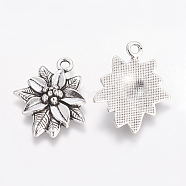 Tibetan Style Alloy Pendants, Lead Free & Cadmium Free, Poinsettia, for Christmas, Antique Silver, 28x23x5mm, Hole: 2mm(TIBEP-GC120-AS-RS)