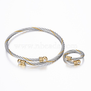 Trendy 304 Stainless Steel Torque Bangles & Rings Sets, with Rhinestone, Golden & Stainless Steel Color, 2-1/8 inch(53mm), 17mm(SJEW-H073-09A)
