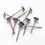 Ear Stud Posts, Brass Head and Stainless Steel Pin, Lead Free & Cadmium Free & Nickel Free, Antique Bronze, 10mm, Head: 4mm(X-KK-C2903-NFAB)