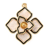 Brass with Enamel Fold Over Clasps, Flower, Real 18K Gold Plated, 22.5x19.5x12.5mm, Hole: 1.2mm(KK-G505-22G)