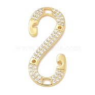 Rack Plating Brass Micro Pave Cubic Zirconia Pendants, Long-Lasting Plated, Lead Free & Cadmium Free, Letter S Charms, Real 18K Gold Plated, 37x16x2.3mm, Hole: 2.5x3mm(KK-L224-067G)