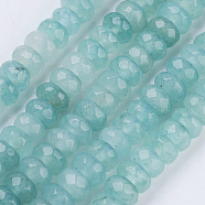Natural Jade Beads Strands, Dyed, Faceted, Rondelle, Pale Turquoise, 4~4.5x2~2.5mm, Hole: 1mm, about 150pcs/strand, 15.1  inch~15.3 inch(38.5~39cm)(G-K255-01B)