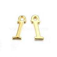 Golden Plated Alloy Letter Pendants, Rack Plating, Letter.I, 13x4x2mm, Hole: 1.5mm(X-PALLOY-P097-01-I)