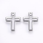 304 Stainless Steel Charms, Cross, Stainless Steel Color, 15x12x1mm, Hole: 1.2mm(STAS-I094-14P)