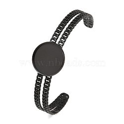 304 Stainless Steel Blank Cuff Bangle Bases with Flat Round Tray, Ion Plating(IP), Black, Tray: 20mm, Inner Diameter: 2.66x2.11 inch(6.75x5.35cm)(SA-CBA82C8-05C-EB)