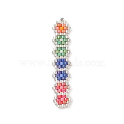 Handmade Loom Pattern MIYUKI Seed Beads, Rectangle with Flower Pattern, Colorful, 41x8.5x2mm, Hole: 0.8mm(PALLOY-MZ00047-02)