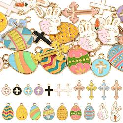 24Pcs 20 Styles Easter Egg Rabbit Cross Alloy Enamel Pendants, Light Gold, Mixed Color, 15~25x10~16x1~2mm, Hole: 1.6~2mm(ENAM-FS0004-01)