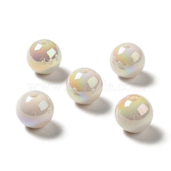UV Plating Opaque Rainbow Iridescent Acrylic Beads, Round, Beige, 15~15.5x15.5~16mm, Hole: 2.7~2.8mm(MACR-D063-01A-05)