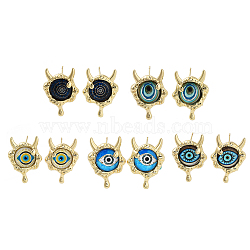 Rack Plating Eye Brass Stud Earrings, with Glass, Cadmium Free & Lead Free, Long-Lasting Plated, Real 18K Gold Plated, Mixed Color, 27.5x20mm(EJEW-C108-08G)