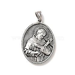 Tibetan Style 304 Stainless Steel Pendants, Religion, Oval with Priest Pattern Charms, Antique Silver, 35.5x26x5mm, Hole: 5x7mm(STAS-G275-07AS)