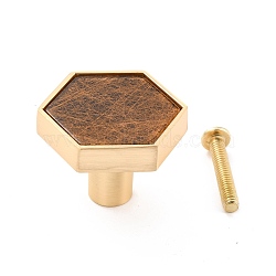 Hexagon with Marble Pattern Brass Box Handles & Knobs, with Resin Cabochons and Iron Screws, Matte Gold Color, Camel, 29.5x34x24.5mm, Hole: 3.5mm(DIY-P054-C10)