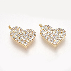 Brass Micro Pave Cubic Zirconia Charms, Heart, Clear, Nickel Free, Real 18K Gold Plated, 7.5x10x2mm, Hole: 0.7mm(X-KK-S350-286)