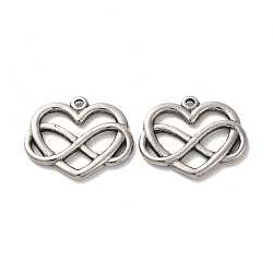 Valentine's Day 304 Stainless Steel Pendants, Heart with Infinity, Stainless Steel Color, 20.5x25x2.5mm, Hole: 1.6mm(STAS-E193-01P)