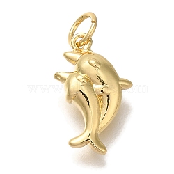 Rack Plating Brass Pendants, Cadmium Free & Lead Free, Long-Lasting Plated, Dolphin Charms, with Jump Ring, Real 18K Gold Plated, 15x10x5mm, Hole: 3mm(KK-I720-69G)