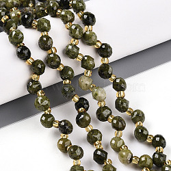 Natural Canadian Jade Beads Strands, with Seed Beads, Faceted, Teardrop, 6~7x5~6.5mm, Hole: 0.9mm, about 49~57pcs/strand, 13.58~14.96''(34.5~38cm), Seed Beads: 3x2mm(G-T141-57)