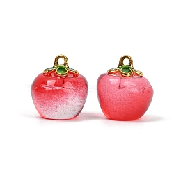 Spray Painted Glass Pendants, with Brass Enamel Finding, Apple, Red, 15.5x13~14mm, Hole: 1.4mm(LAMP-C017-01A)