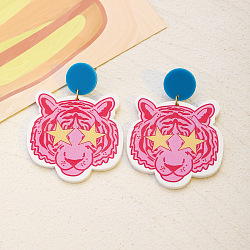 Acrylic Dangle Stud Earrings, Golden, Tiger, 59x43mm(FS-WG7CC71-03)