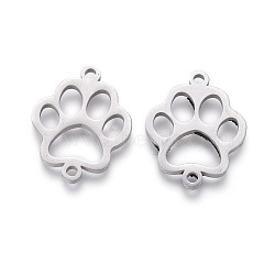 201 Stainless Steel Pet Links, Manual Polishing, Dog Footprint, Stainless Steel Color, 20x16x1.5mm, Hole: 1.2mm(X-STAS-F231-124P)