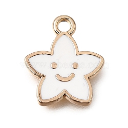 Alloy with Enamel Charms, Star with Smiling Face Charms, Rack Plating, Golden, White, 14x12x1.5mm, Hole: 1.6mm(ENAM-G235-12G-05)