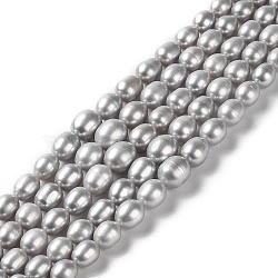 Natural Cultured Freshwater Pearl Beads Strands, Gradient Rice, Dyed, Light Grey, 4~10x4~9mm, Hole: 0.5mm, about 56pcs/strand, 15.83''(40.2cm)(PEAR-E018-89)