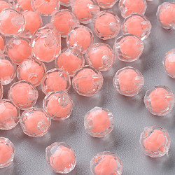 Transparent Acrylic Beads, Bead in Bead, Faceted, Round, Salmon, 9.5x9.5mm, Hole: 2mm, about 1041pcs/500g(TACR-S152-04A-SS2109)