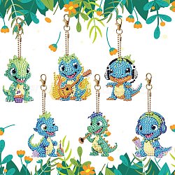 Dinosaur Pattern DIY Diamond Painting Keychain Kit, Including Acrylic Board, Keychain Clasp, Bead Chain, Resin Rhinestones Bag, Diamond Sticky Pen, Tray Plate and Glue Clay, Colorful, 70x50mm(WG32028-01)