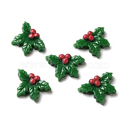 Christmas Opaque Resin Cabochons, Holly Leaves, Green, 18x25x5.5mm(X-RESI-K019-39)