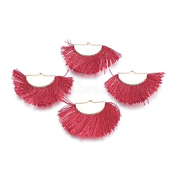 Nylon Tassel Pendants, with Brass Findings, Nickel Free, Real 18K Gold Plated, FireBrick, 25~27x43~46x3mm, Hole: 1.5mm(KK-F755-28G-05-NF)