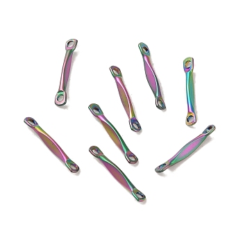 Ion Plating(IP) 304 Stainless Steel Connector Charms, Flat Bar Links, Rainbow Color, 13x2.5x1mm, Hole: 1.2mm