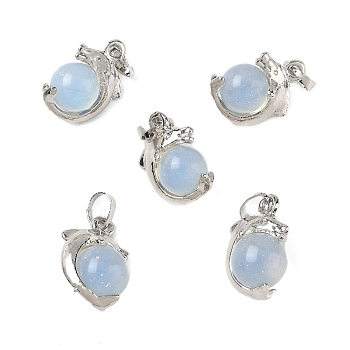 Ocean Opalite Pendants, Brass Dolphin with Gems Ball Charms, Platinum, 19x12.5x9mm, Hole: 5.5x4mm