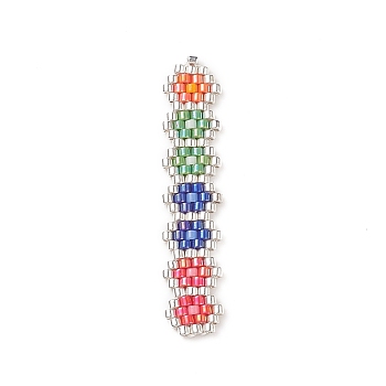 Handmade Loom Pattern MIYUKI Seed Beads, Rectangle with Flower Pattern, Colorful, 41x8.5x2mm, Hole: 0.8mm