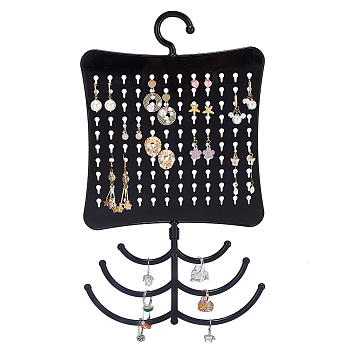Plastic Wall Mounted Multi-purpose Jewelry Storage Hanging Rack, for Earrings, Keys, Necklaces Storage, Black, 24.5x19.6x0.35cm, Hole: 1x0.5cm and 0.75cm