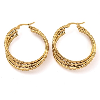202 Stainless Steel Multi Layered Hoop Earrings, with 304 Stainless Steel Pins for Women, Golden, 40x9mm