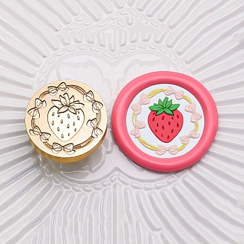 Golden Tone Round Wax Seal Brass Stamp Heads, for Wax Seal Stamp, Strawberry Series, Strawberry, 25x14mm, Inner Diameter: 7mm