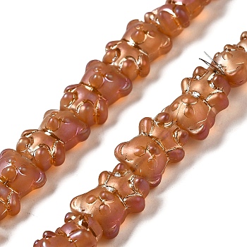 Electroplate Glass Beads Strands, Frosted, Bear, Chocolate, 15x11.5x9mm, Hole: 1mm, about 45pcs/strand, 25.59''(65cm)