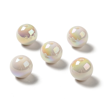 UV Plating Opaque Rainbow Iridescent Acrylic Beads, Round, Beige, 15~15.5x15.5~16mm, Hole: 2.7~2.8mm