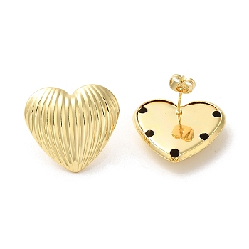 Brass Stud Earrings for Women, Heart, Real 18K Gold Plated, 23x25mm